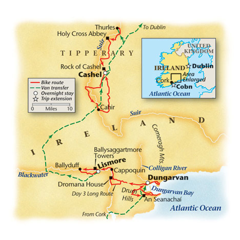 Southern Ireland Bike Tour VBT - Biking Southern Ireland Map