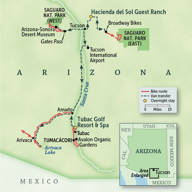 2024 map of tour Arizona: Saguaro National Park & the Sonoran Desert