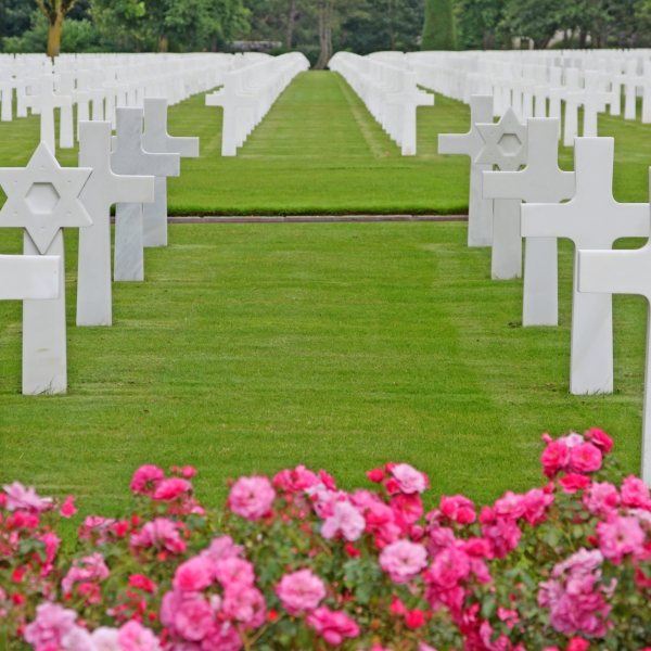 Gravestones of American cemetery in Colleville-sur-Mer, near Omaha beach in Normandy, France
