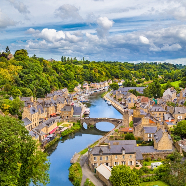 Aerial view of the historic town on France bike tour, Cotes-d’Armor, northwestern France.